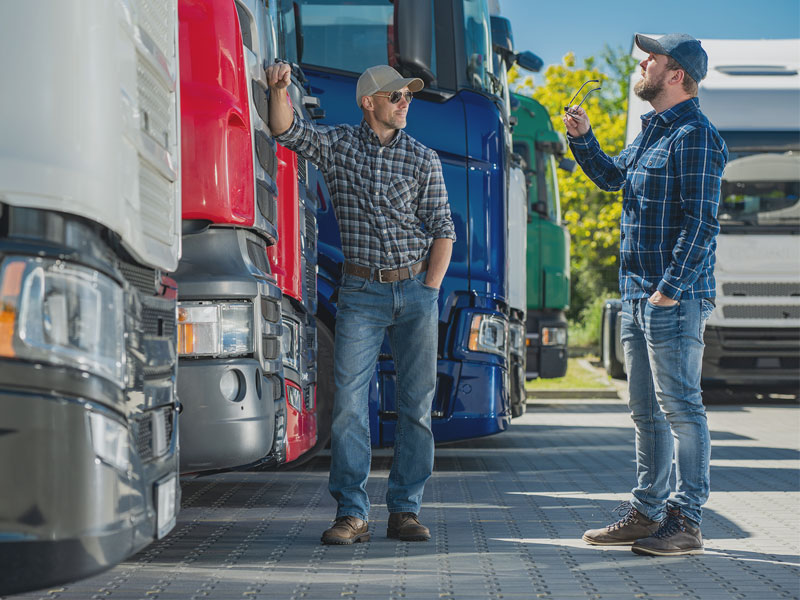 two truck drivers talking
